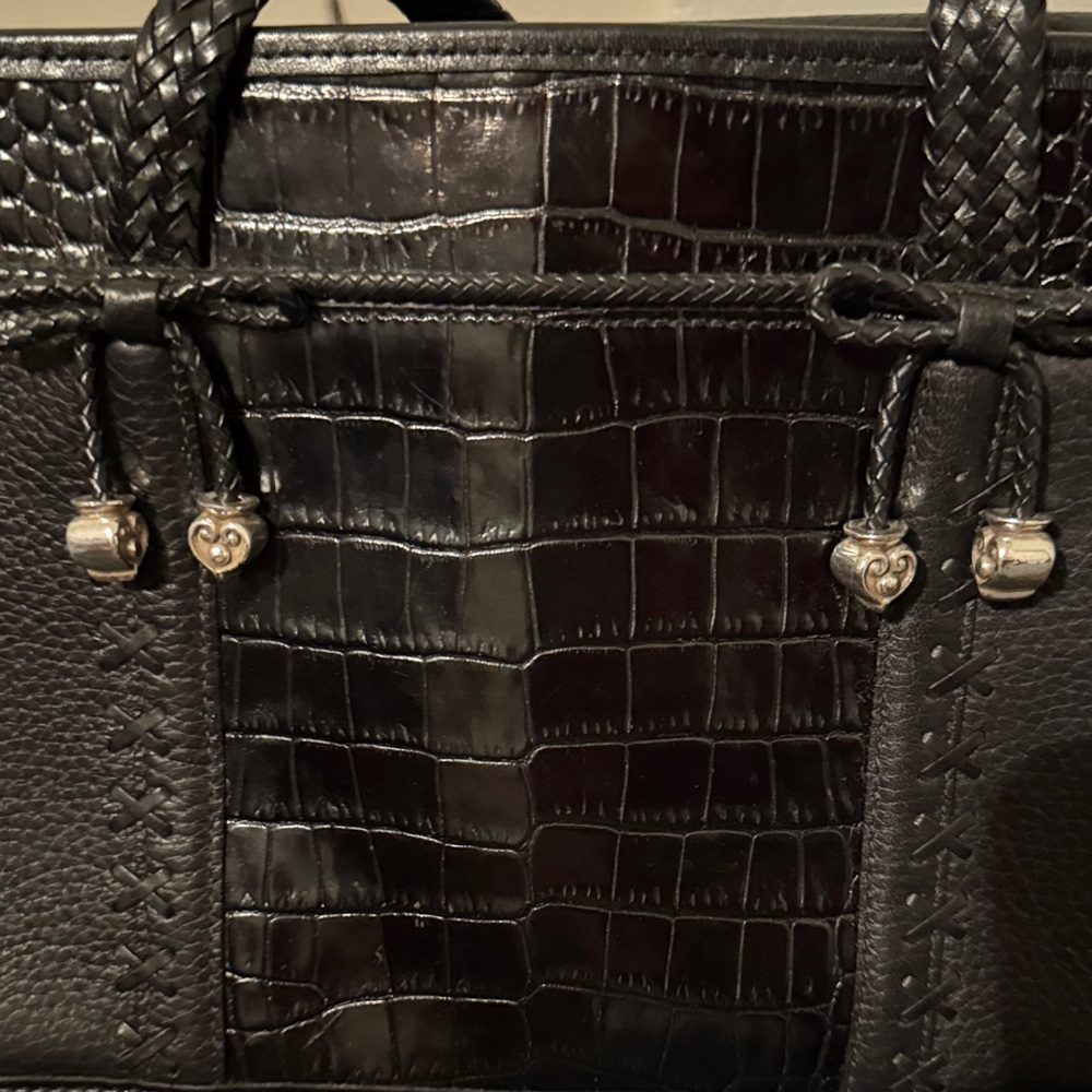 Brighton Women’s Black Croc Embossed Pebbled Leather Small Tote Bag Purse - Picture 3 of 14